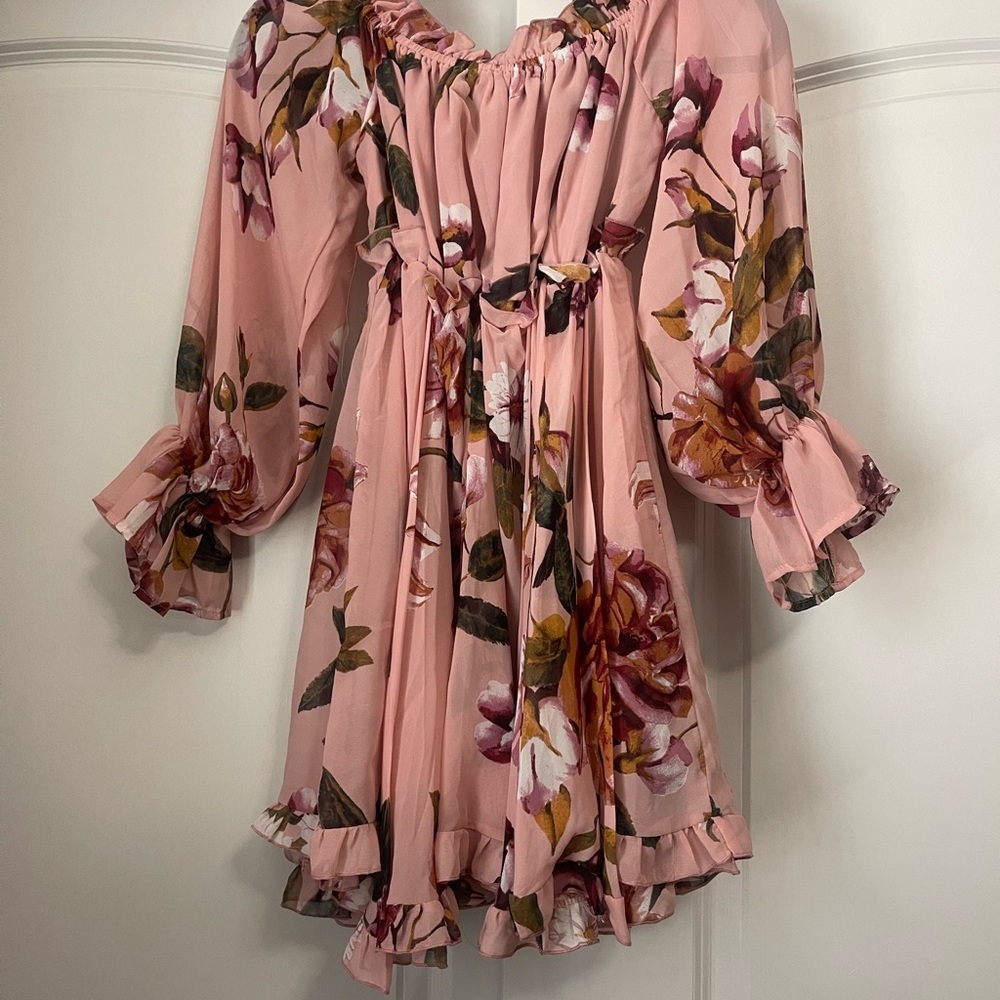 Fashion Nova Pink Floral Mini Dress with Ruffle Details